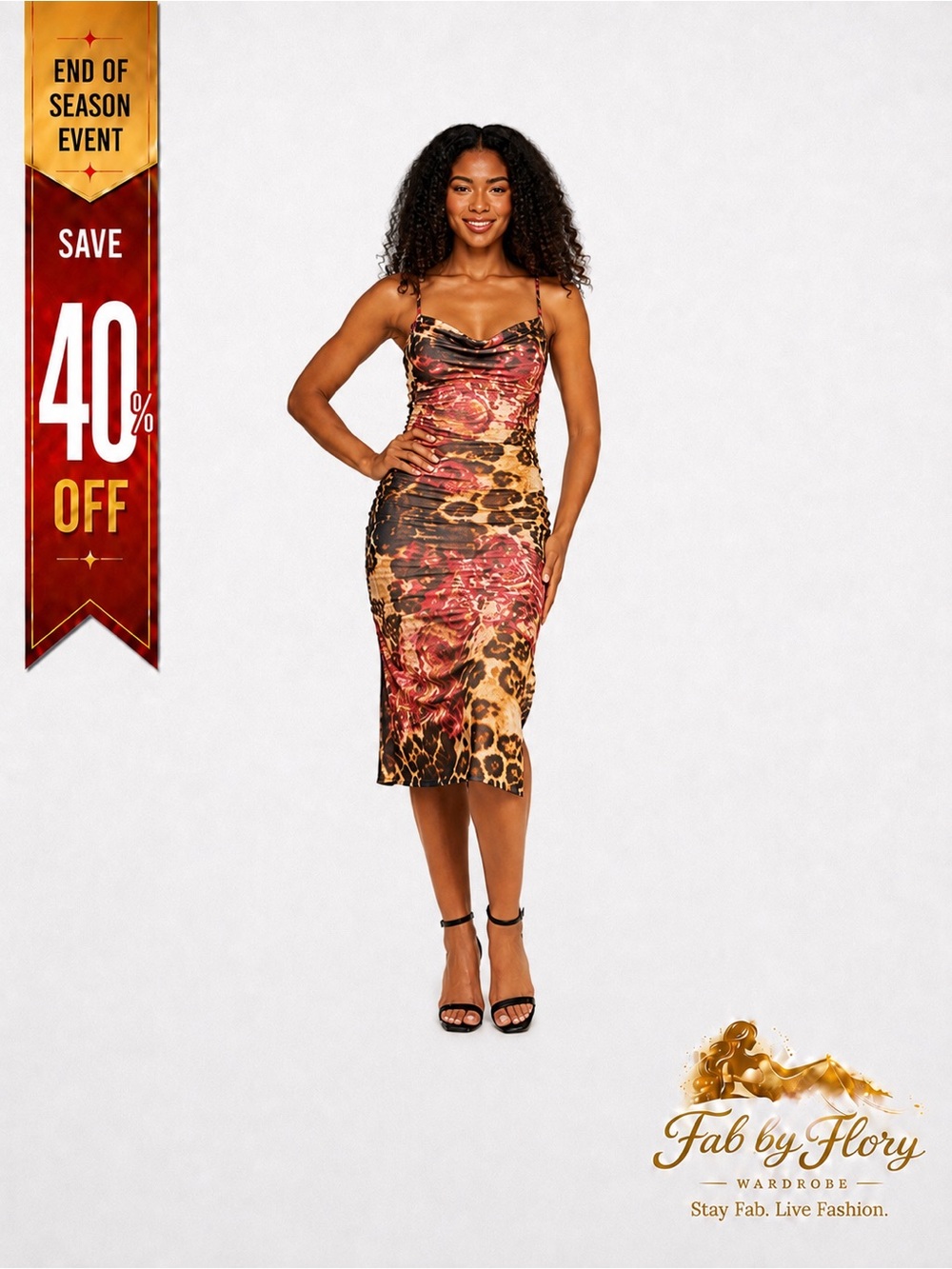 ✨ KATIA RAE Junior Floral Animal Print Cowl Neck Midi Dress